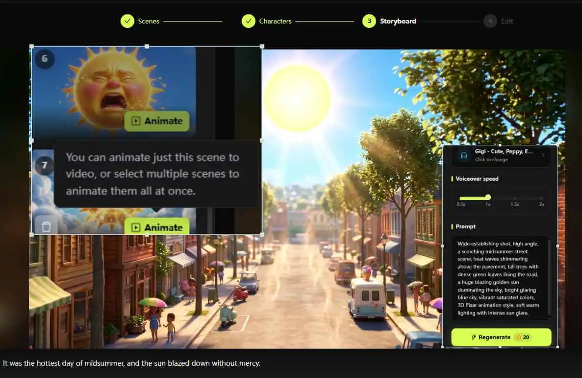 Step 3: Animate scenes and add background music with AI