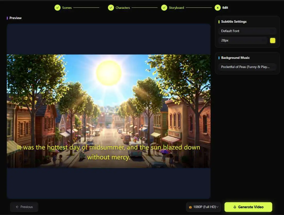 Step 4: Export 4K cartoon video with automatic subtitles