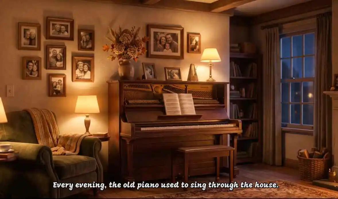 KiVi AI animation character building example: Eli playing piano